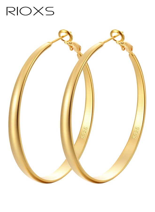 RIOXS Women's Hoop Earrings, Large Circle Design with Flat Inner Surface and Curved Outer Edge, Three-Dimensional Minimalist Dangle Earrings, Lightweight Hypoallergenic Material, Perfect for Parties, Galas, Vacations, Everyday Wear, and Special Occasions - Image 4